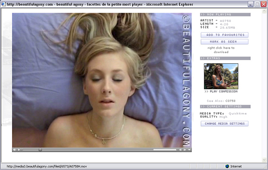 Cкриншот одной из страниц ставшего уже легендарным арт-порно сайта Beautiful Agony (Прекрасная Агония), посвященного красоте оргазма