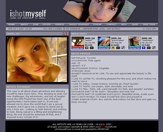 Printscreen , one of the pages of Ishotmyself