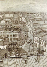 Петр Митурич. Москва. Мясницкая улица. 1924. 