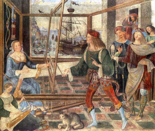 Возвращение Одиссея. Пенелопа, конечно, все ткет. Фреска Пинтуриккьо. 1509 год