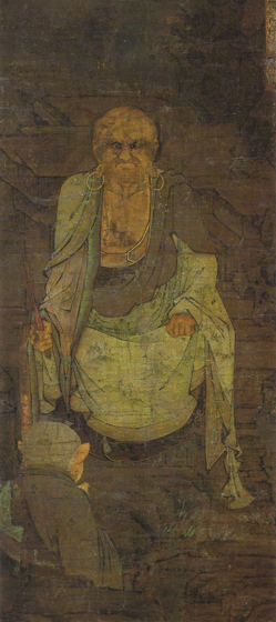Один из Шестнадцать архатов. Китайский буддизм облагорожен шаманизмом. Китайская картина 12-го века