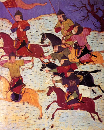 Монгольские конные лучники в атаке. Персидская миниатюра