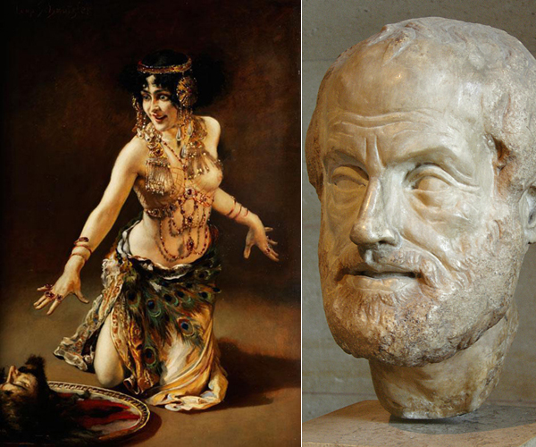 Слева «Саломея» Леопольда Шмутцлера. Справа голова Аристотеля