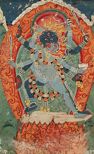 Бхайрава (ипостась Шивы) со своей Шакти (Кали). Непал, XVIII в.