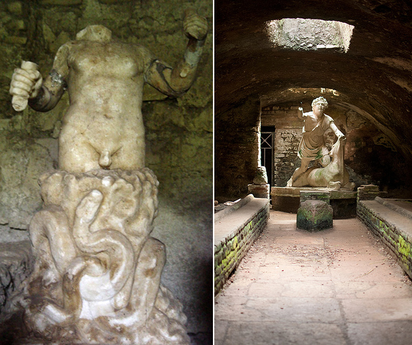 Слева Митра рождается из камня. Справа митреум, подземное сооружение, где митраисты проводили свои мистерии