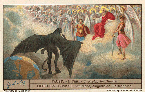 Примерно то же самое, что на предыдущей картинке, но это сцена из «Фауста» Гете: «Пролог на небе». Мефистофель в своем сатанинском облике