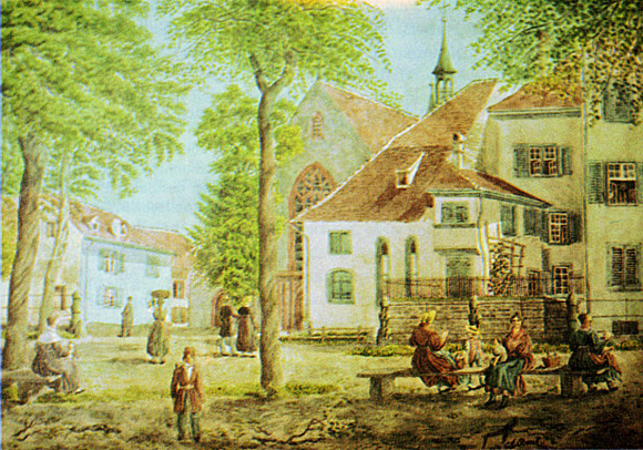 Базель, церковь св. Петра. Акварель Anton Winterlin, 1840