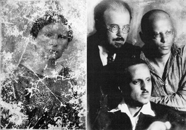 Слева Сабина Шпильрейн, фото на паспорт 1924. Справа ее братья Ян, Эмиль, Исаак, все трое расстреляны в 1937 году