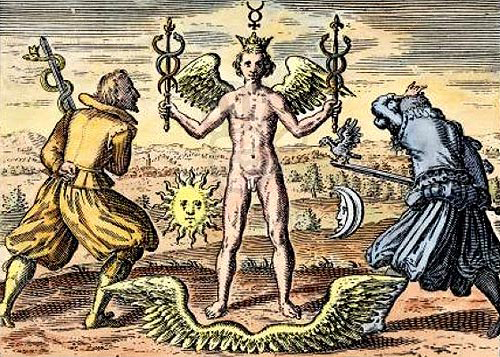 Меркурий как «объединяющий символ». – Valentinus, «Duodecim claves» в Musaemum hermeticum (1678). Картинка иллюстрирует «Психологию и алхимию» 