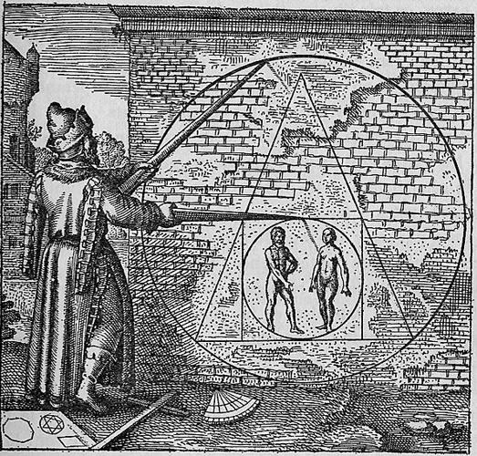 Квадрирование круга превращает два пола в единое целое. Maier, Scrutinium chymicum. (1687). Картинка иллюстрирует «Психологию и алхимию»