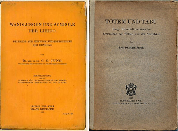 Слева книга Юнга «Метаморфозы и символы либидо», справа книга Фрейда «Тотем и табу»