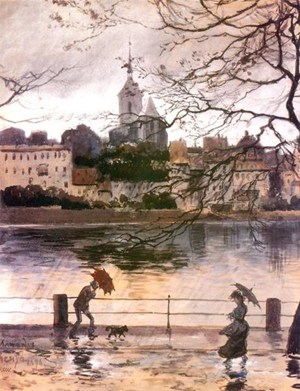 Александр Бенуа. Набережная Рей в Базеле в дождь. 1902