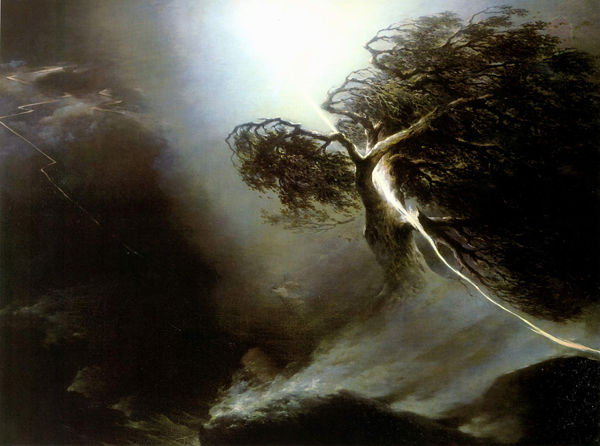 Максим Воробьев. Дуб, раздробленный молнией. Аллегория на смерть жены художника. 1842