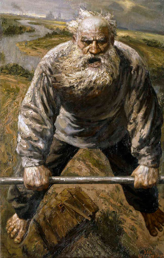 Василий Шульженко. Лев Толстой на… Не знаю, что хотел сказать художник (вообще-то он профессиональный обличитель русского народа), но в данном случае у него получилось отличное изображение воспарившего над миром шамана