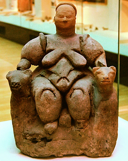 Богиня-мать на троне с львицами из Чатал-Хююк около 6000 до н. э. Музей Анатолийской Цивилизации, Турция