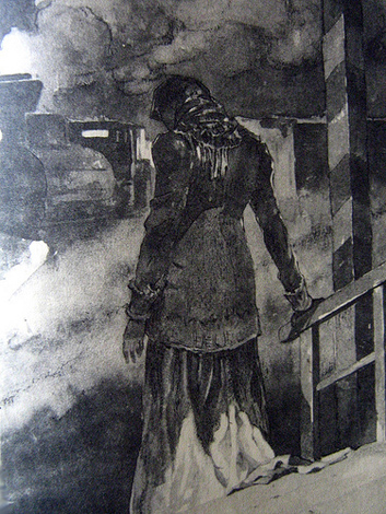 Анна спускается к рельсам. Иллюстрация О. Адлер к румынскому изданию «Анны Карениной»