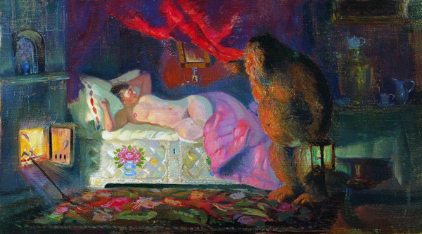 Борис Кустодиев. Купчиха и домовой. 1922