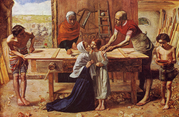 Джон Эверетт Милле. Иисус в мастерской Иосифа Обручника (Иисус и Мария на переднем плане)