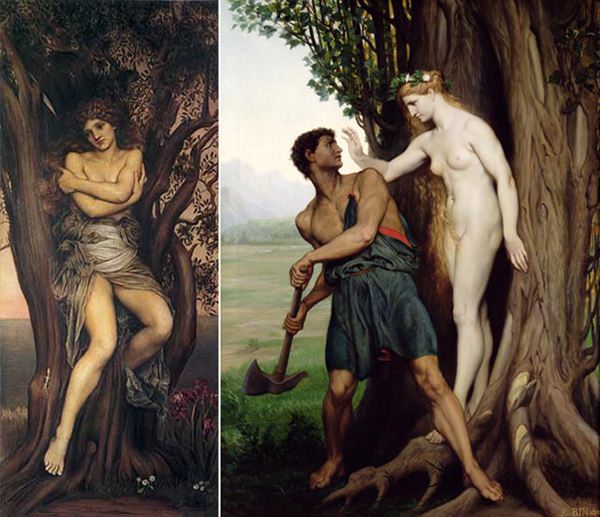 Дриады. Слева – работы Эвелин де Морган. 1884-85 Справа – Эмиля Бена. 1870