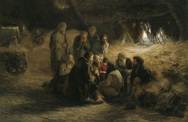 Григорий Мясоедов. Чтение положения 19 февраля 1861 года. Это об освобождении крестьян. Их освободили без земли, заставили платить выкупы. Именно это прямиком повело к революции