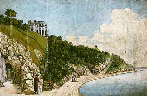 Богородицкий парк и дворец графа Бобринского на горе. Акварель А.Т. и П.А. Болотовых