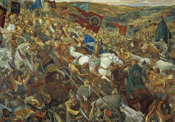Куликовская битва. Удар засадного полка. Картина Виктора Маторина и Павла Попова