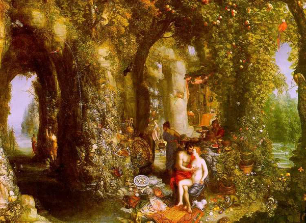 Одиссей и Калипсо на острове Огигия. Здесь Одиссей провел восемь лет робинзоном (нимфы, конечно, не в счет). Картина Яна Брейгеля Старшего 
