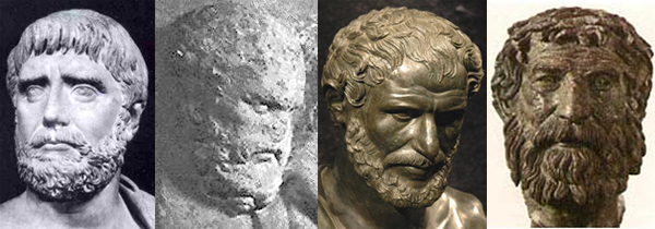 Слева направо: Фалес, Анаксимен, Гераклит, Эмпедокл