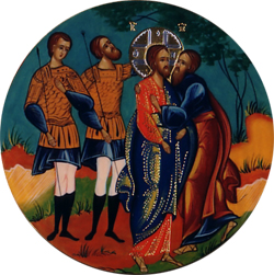 Берлюковская икона "Лобзание Христа Спасителя Иудою", открывшаяся, когда промыли крышку от квашни