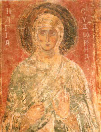 Преподобомученница Евдокия. Фреска Софийского собора в Киеве. Средина 11-го века