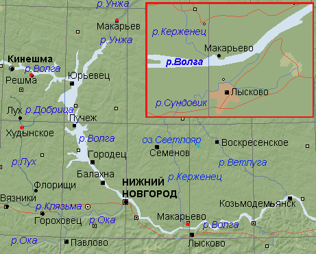 Красными точками отмечены места, где жил Макарий