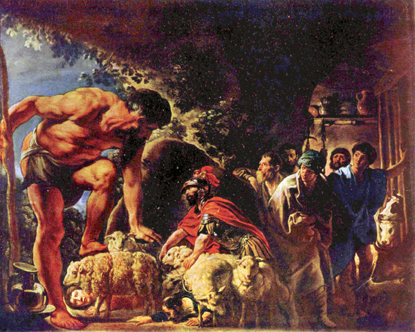 Полифем и Одиссей с дружками. Картина Якоба Йорданеса