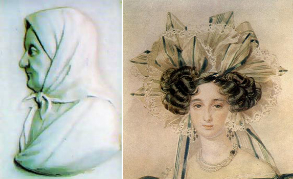 Слева няня Арина Родионовна вырезанная из кости Я.П. Серяковым в 40-е годы 19-го столетия. Справа Елизавета Воронцова, тоже могла быть музой Пушкина, но - совсем в другом роде. 