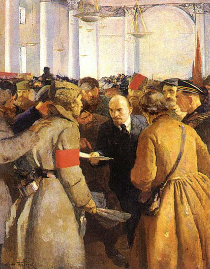 Ленин на II съезде Советов среди делегатов-крестьян