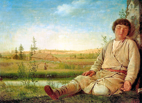 Грезящий пастушок. Алексей Венецианов. 1826 г.