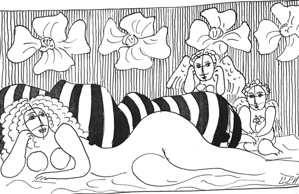 Эскиз. «Античная сказка». 1973 год; 26х25 см. Перо, тушь, цветная тушь.