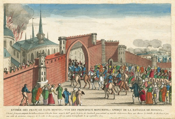 Вступление французов в Москву. Французский лубок.  1812.