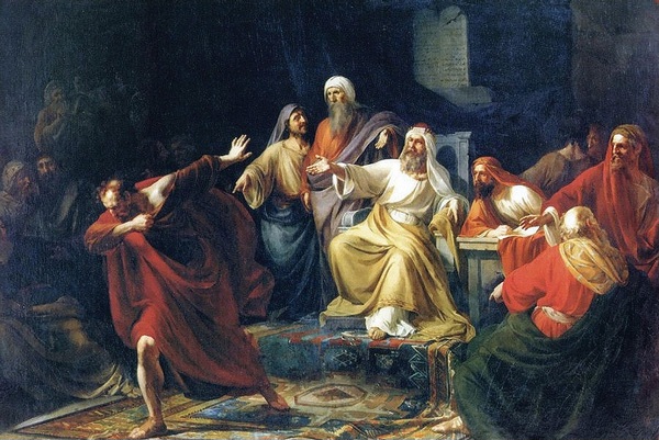 Иуда Искариот, бросающий сребреники. П.Васильев. 1858 г.