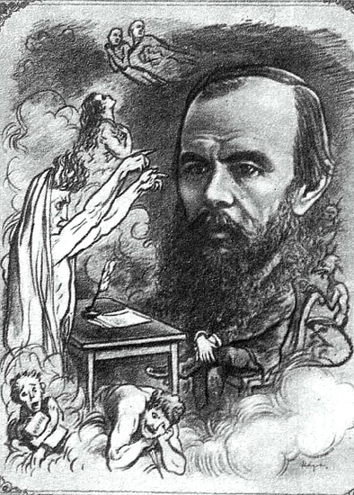 Карикатура на автора "Бесов" А.Лебедева. 1879 г.