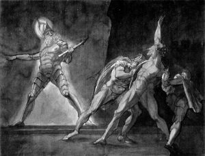 Гамлет, Горацио, Марцелл и призрак отца Гамлета. Генри Фюзели, 1780—85.