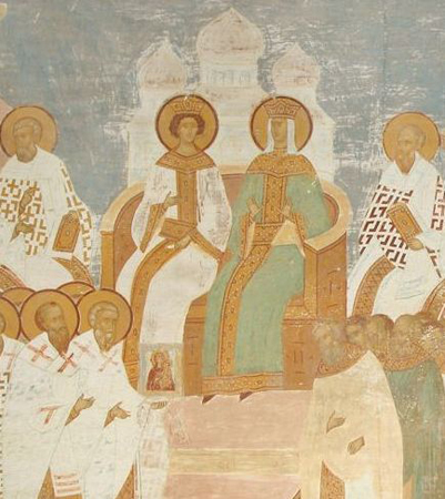 Императрица Ирина с сыном на Седьмом Вселенском соборе (фреска Дионисия, XV век)