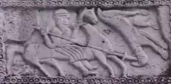 Перун, побивающий Волоса. Рельеф из Хорватии. VII век