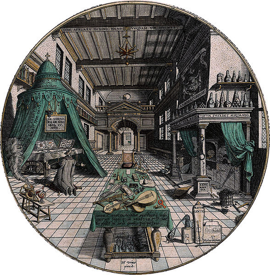 alchemist's workshop from Heinrich Khunrath, Amphitheatrum Sapientiae, 1595