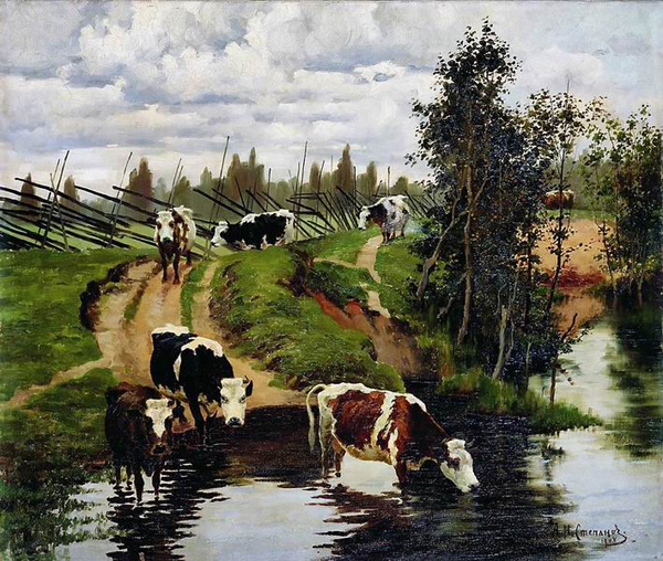 Алексей Степанов. Коровы на водопое, 1908