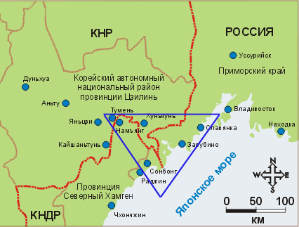 Стык границ РФ, КНР и КНДР